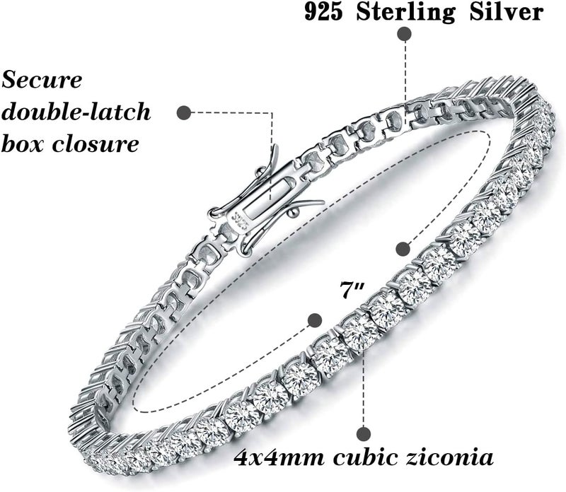 TIKJE 925 Sterling Silver 2-7mm Cubic Zirconia Classic Tennis Bracelet | White Gold Bracelets for Women | Size 6-8.5 inches - Image 3